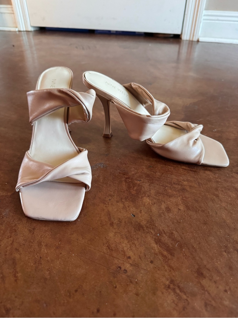 Nine West Nude Blush Knotted Strap High Heel Mules